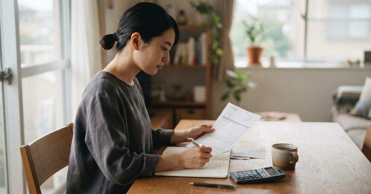 一人暮らしの部屋で電気代の明細を確認する様子