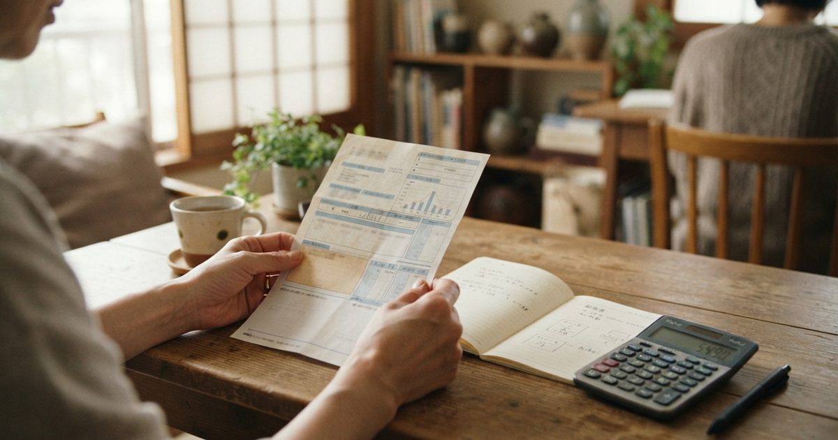 電気代の明細書を確認する様子