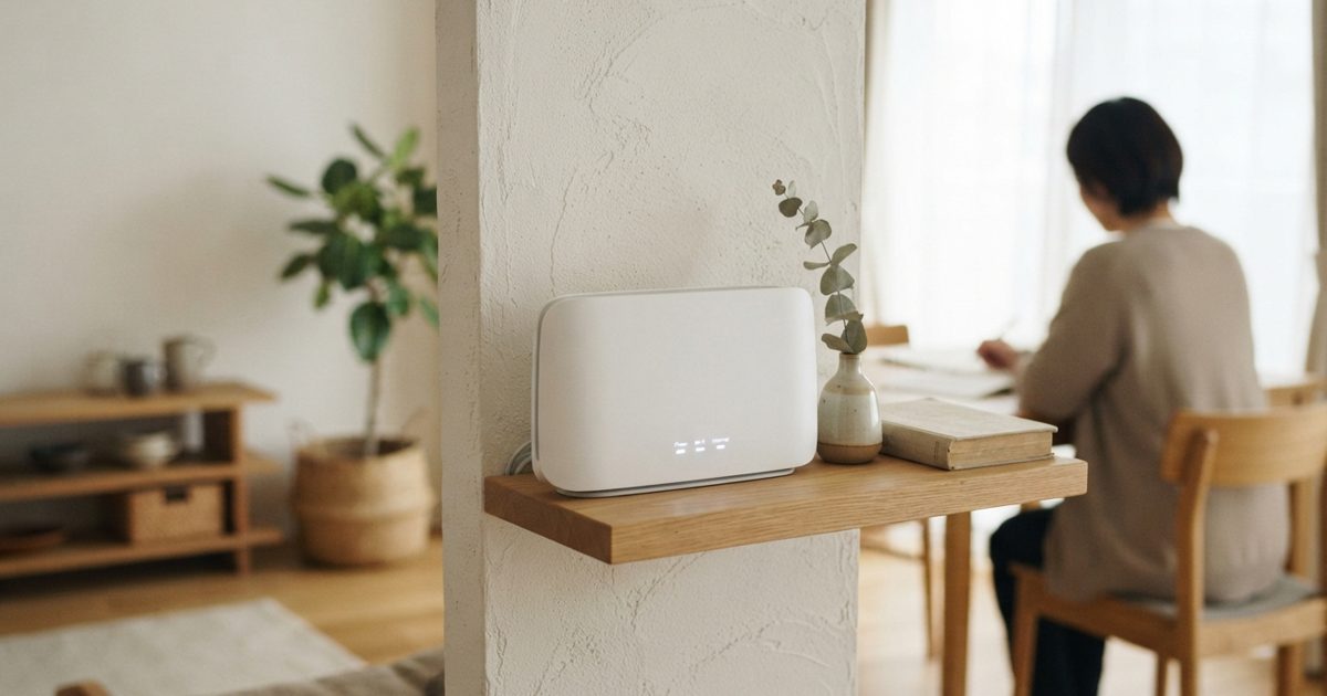 自宅の棚に置かれたWi-Fiルーターと手帳